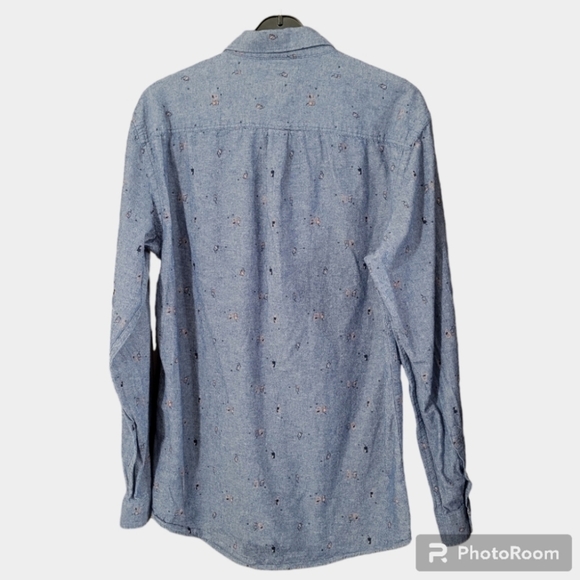 Frank + Oak chambray denim cotton print long sleeve button front shirt - Picture 5 of 11